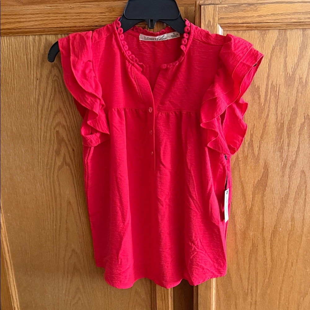 Liberty Love Vibrant Red Ruffle Blouse